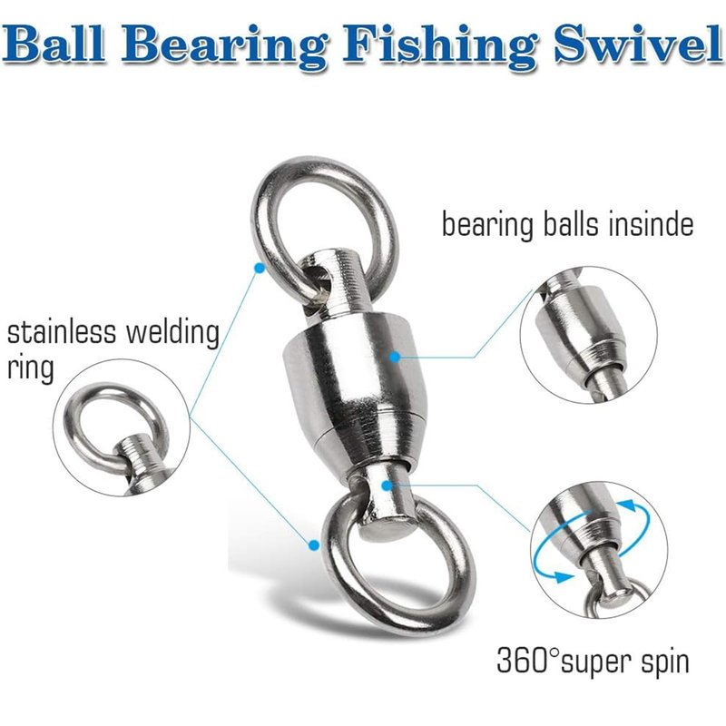 AMYSPORTS Ball Bearing Swivels Connector High Strength Stainless Steel Solid Welded Rings Barrel Swivels Saltwater Freshwater Fishing 25pcs 144lbs