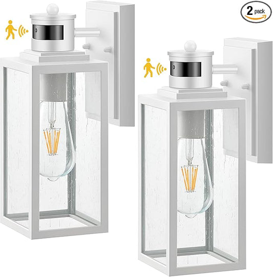 VIANIS 2 Pack Motion Sensor Porch Light, Outdoor Garage Lighting Fixtures Wall Mount, White Outside LED Lights for House, Dusk to Dawn Exterior Sconces Wall Lighting Lantern Lamps for Front Door Coach