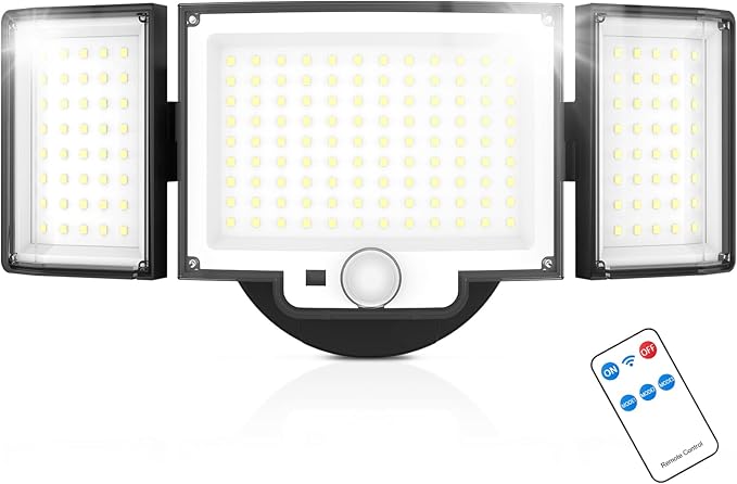 LED Security Lights Motion Sensor,188 LEDs 4200LM Dusk to Dawn Hardwired Flood Lights Outdoor with 3 Modes Remote Control,IP65 Waterproof Motion Sensor Lights, for Garage,Yard,Porch 1 Pack