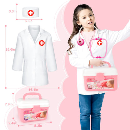 Doctors Set for Kids, 34-Piece Dentist Toys for Boys and Girls, Role Play Toys for 3+ Year Old with Carry Case, Stethoscope for Toddle, Dentist Tools, (include Doctor Costume)