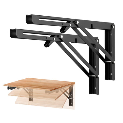 Ravinte 10 Inch Folding Shelf Brackets - Matte Black Collapsible Heavy Duty Brackets for Table Bench - Space Saving, 2 Pack ﻿