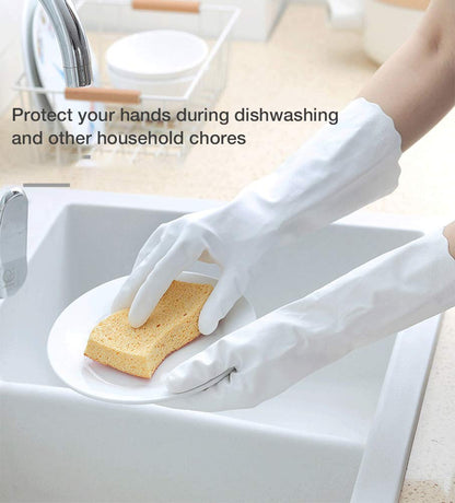 Alimat PluS 3 Pack Reusable Cleaning Gloves Latex Free - Dishwashing Gloves with Cotton Flock Liner and Embossed Palm - Waterproof Household Gloves for Laundry, Gardening (Medium)