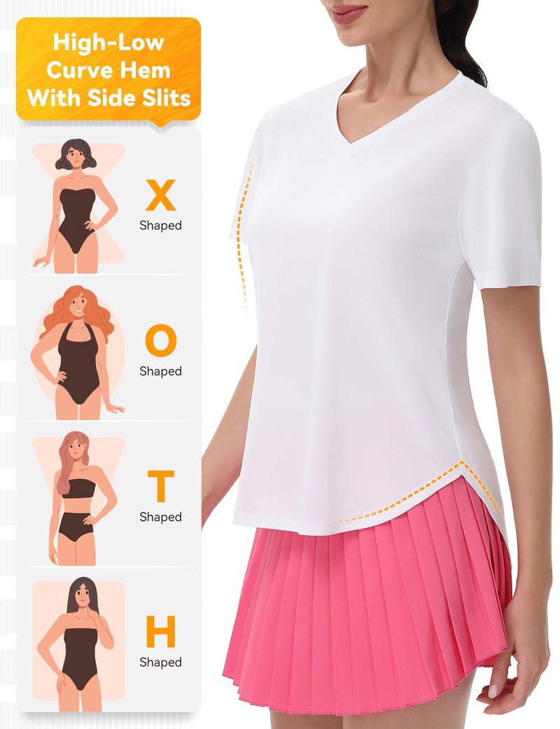 SPEXIAL Women's Short Sleeve SPF Shirts Moisture Wicking Quick Dry UPF 50+ Sun Shirt V Neck UV Protection Lightweight White L