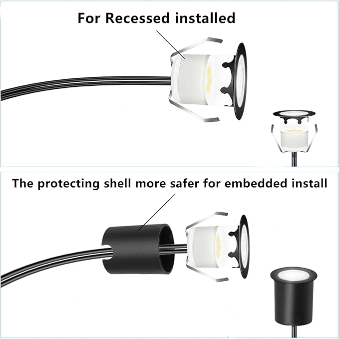 RNEHON 10 Pack Recessed LED Deck Light Kit,12V Low Voltage In Ground Outdoor LED Landscape Lighting IP67 Waterproof,Natural White Deck Lighting for Garden,Yard Steps,Stair,Patio,Kitchen Decoration