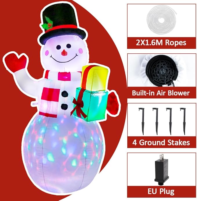 AerWo 5ft Christmas Inflatables Outdoor Decorations, Inflatable Snowman Christmas Blow Up Yard Decorations with Rotating LED Lights for Yard Garden Decorations Indoor Outdoor