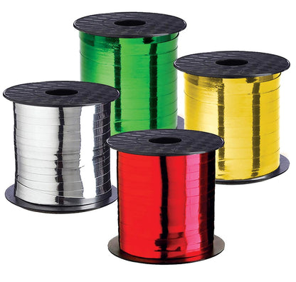 Xmas Ribbon - Christmas Ribbon Set of 4 Rolls Silver Red Green Gold Curling Ribbons Thin for Holiday Wrapping & Decoration