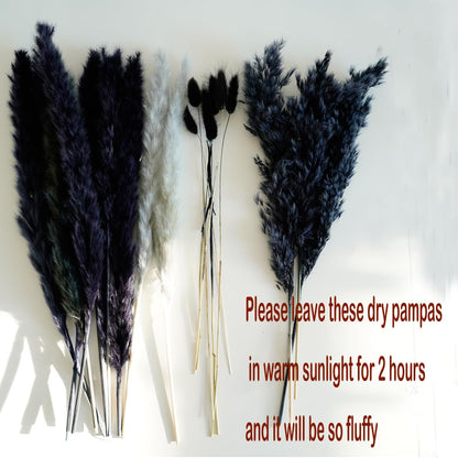Natural Dried Pampas Grass Bouquet,17" Natural Dried Flower Bouquet, Black Pampas and Thistle Flower Mixed Bouquet Bohemian Style Home Dried Flower Decoration
