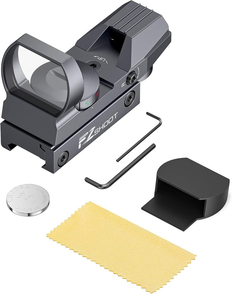 EZshoot Red Green Dot Gun Sight Scope Reflex Sight, 4 Adjustable Reticles Holographic Optic Grey with 20mm Rail Mount