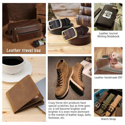 Genuine Leather Tooling Sheets 1.8-2.0MM Thick Genuine Top Full Grain Oil Tan Crazy Horse Cowhide Leather Sheets for Crafts Tooling Sewing Wallet Earring Hobby (Dark Brown, 8"x12")