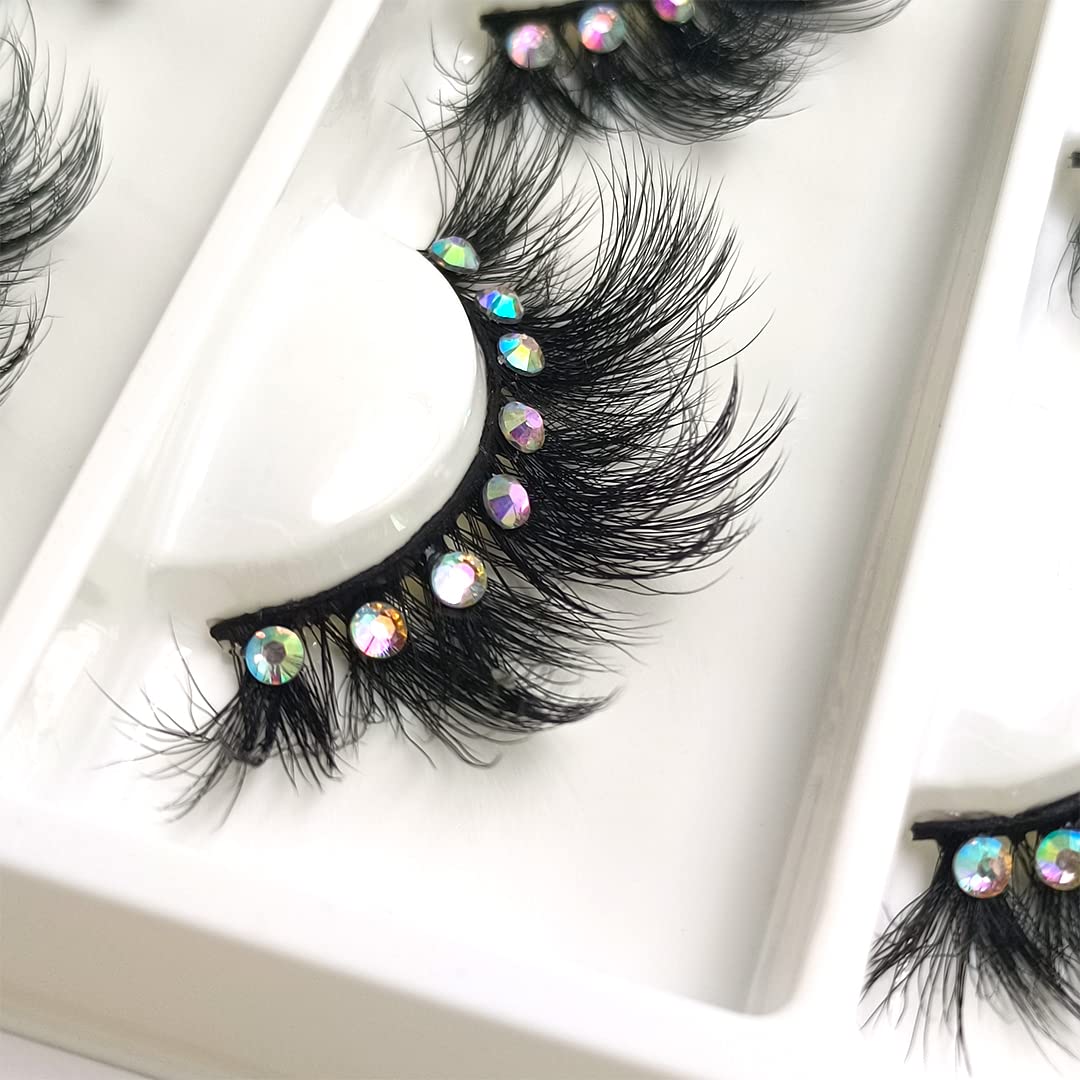 False Eyelashes with Glitter Rhinestones On, Bling Lashes 2023 Sparkle Full Strip Mink Eyelash 4 Pairs… (AF08bling)