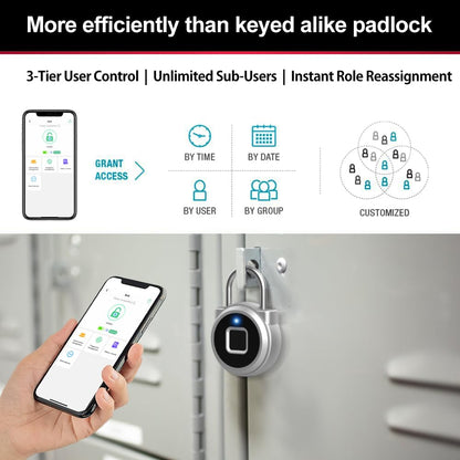 Gym Locker Padlock eLinkSmart Fingerprint Padlock Bluetooth App Authorized View Record Waterproof Security Keyless Smart Combination Lock for Outdoor Locker Backpack Gun Case Silver