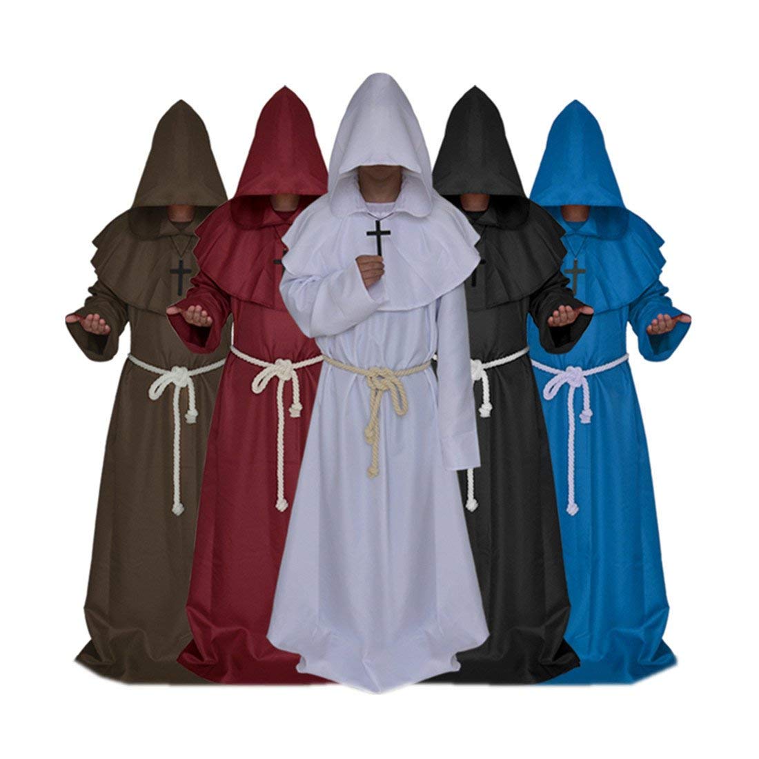 LHJ Medieval Friar Monk Robe Cosplay Halloween Hooded Cape Unisex Costume Cloak