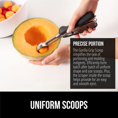GORILLA GRIP Stainless Steel Cookie Scoop for Baking, 2 TBSP, Multipurpose Melon Baller, Meatball Spring Scoops, Perfect Portion Sizes, Easy Food Release, Scooper Size 40, BPA-Free Kitchen Tool, Black