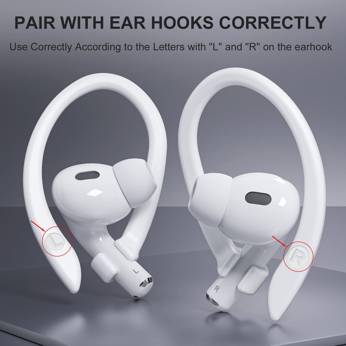 ICARERSPACE 2 Pairs AirPods Ear Hooks for AirPods Pro 2, AirPods Pro, AirPods 4, 3, 2 & 1, Upgraded Anti Slip Sports Clip Hooks for AirPods 1, 2, 3, 4,Pro and Pro 2 – White