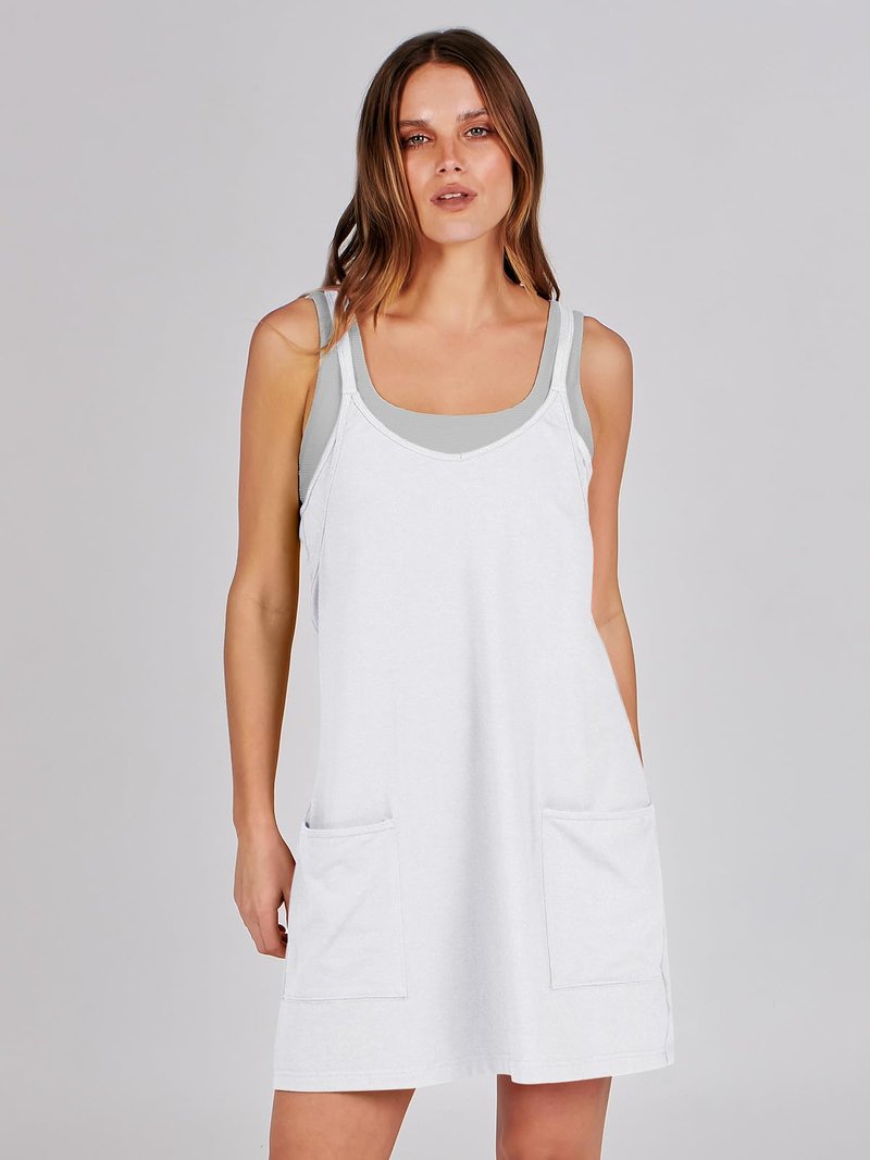 ANRABESS Women Athletic Dress Summer Tennis Workout Active Sports Mini Romper Dress Built in Shorts Travel Vacation Clothes White X-Smal