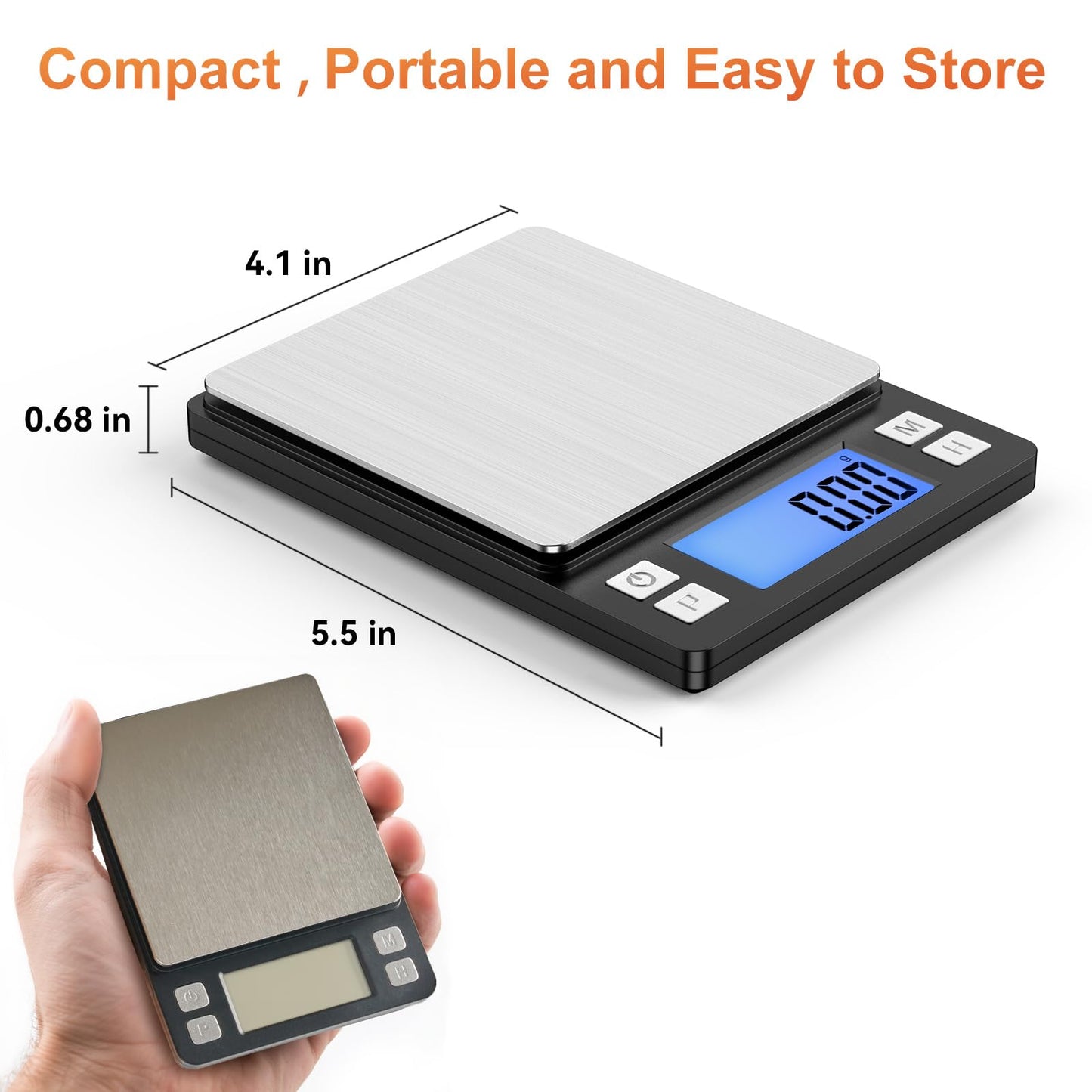 BOMATA 0.01g/1kg Upgraded Small Digital Scale, USB Rechargeable, with Larger Display and Hold,Tare Function, 9 Units, High Precision Digital Scale Grams and oz for Small Item, Kitchen…