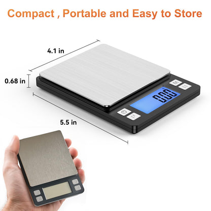 BOMATA 0.01g/1kg Upgraded Small Digital Scale, USB Rechargeable, with Larger Display and Hold,Tare Function, 9 Units, High Precision Digital Scale Grams and oz for Small Item, Kitchen…