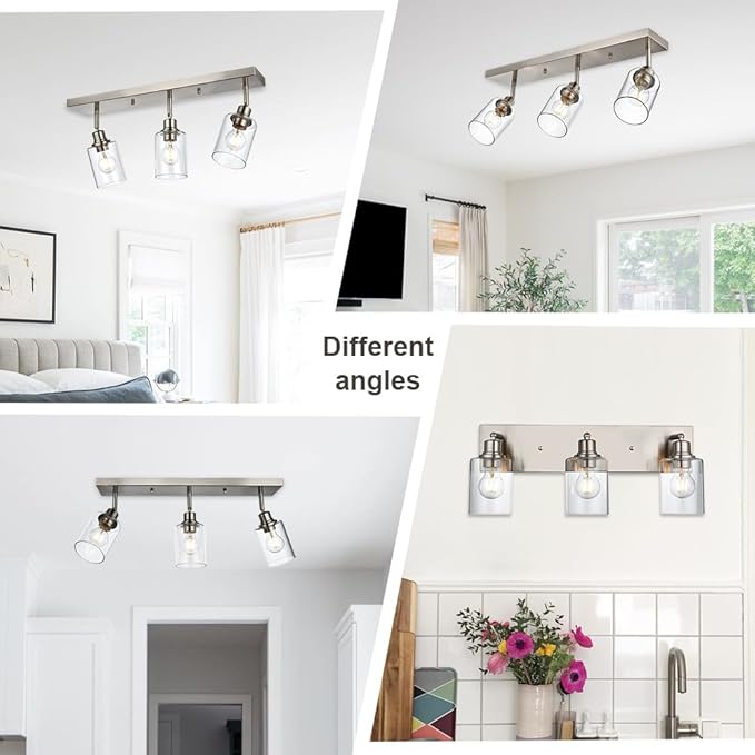 VINLUZ 3 Light Interior Wall Mounted Lights Metal Black Bathroom Lighting Multi-Directional Rotating Metal Ceiling Light Fixture with Clear Glass Industrial Spotlight for Kitchen Foyer