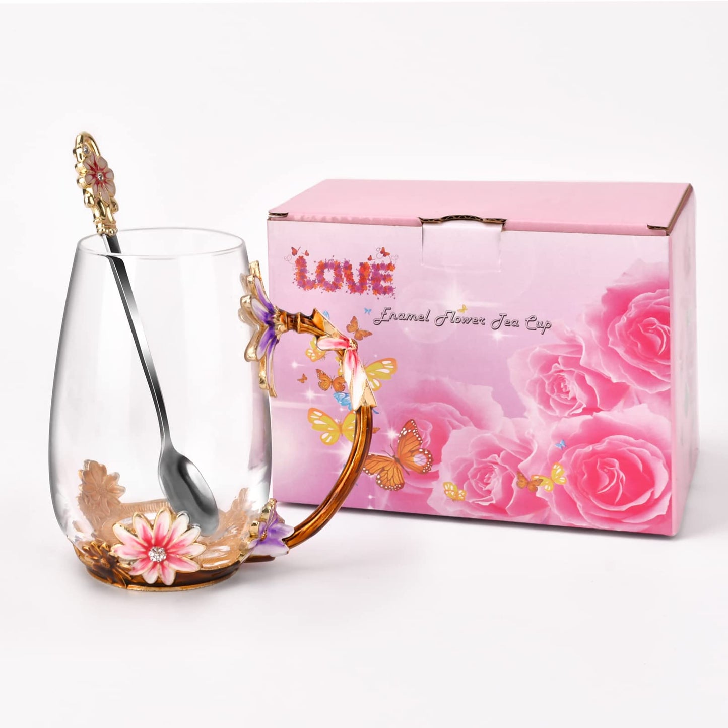 OEAGO Gifts for Mom Women Valentines Day Gifts for Her Glass Coffee Enamels Mug Best Birthday Valentine's for Girlfriend Wife Mothers Day from Daughter Son Tea Cup Stocking Stuffers Christmas