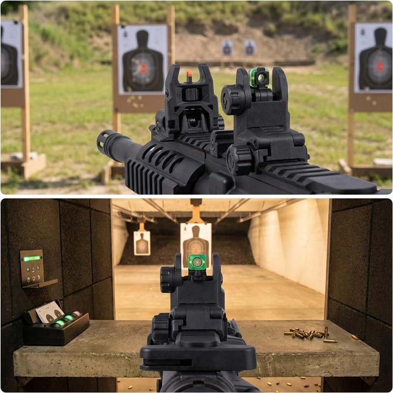 DOPETANE Fiber Optic Sights Flip Up Front and Rear Backup Sights with Red Green Fiber Optics Polymer Fiber Sight Black