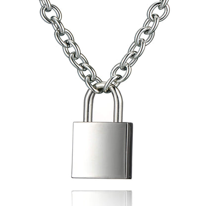 DIBOLA Padlock Necklace Stainless Steel Lock Chain for Men Women Silver 18 inch