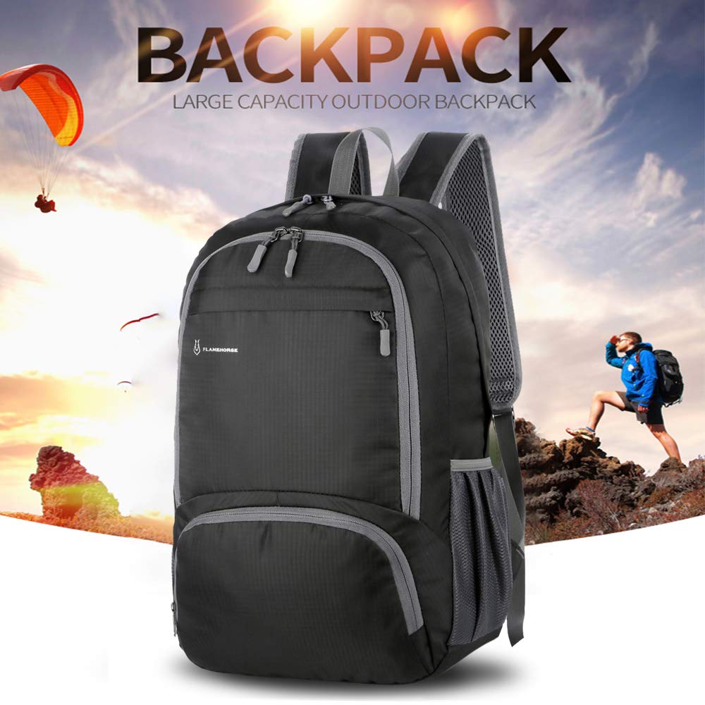 30L Backpack Foldable Waterproof Backpack High Capacity Ultralight Rucksack Sturdy Durable Daypack for Hiking Daypack Packable Camping Travel Outdoor Sport Knapsack for Men Women (black)