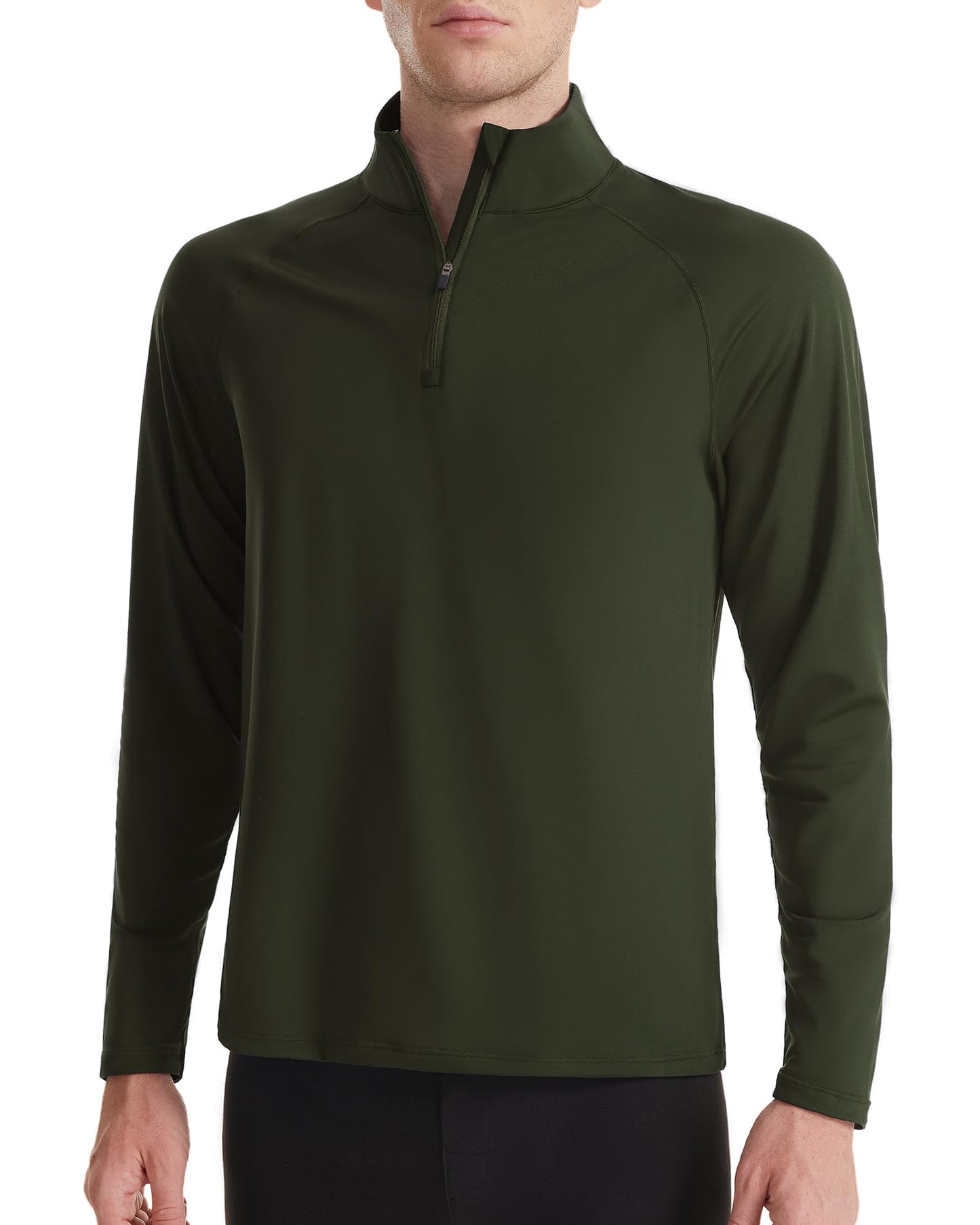 Runhit Men's Quarter Zip Fleece Pullover Thermal Running Shirts Lightweight Sweatshirt Long Sleeve Polo Shirt Green L