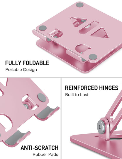 Aoviho Tablet Stand Holder for Desk, Adjustable Desktop Tablet Holder, Foldable Aluminum Tablet Mount for iPad pro 12.9, iPad Air Mini, Samsung Galaxy Tabs Z Fold Kindle Fire,4-12 inch, Rose Gold
