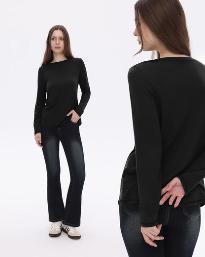 GAYHAY Long Sleeve Shirts for Women - Fall Winter Clothes Crew Neck Casual Tops Loose Fit Tees Fashion Outfits 2025