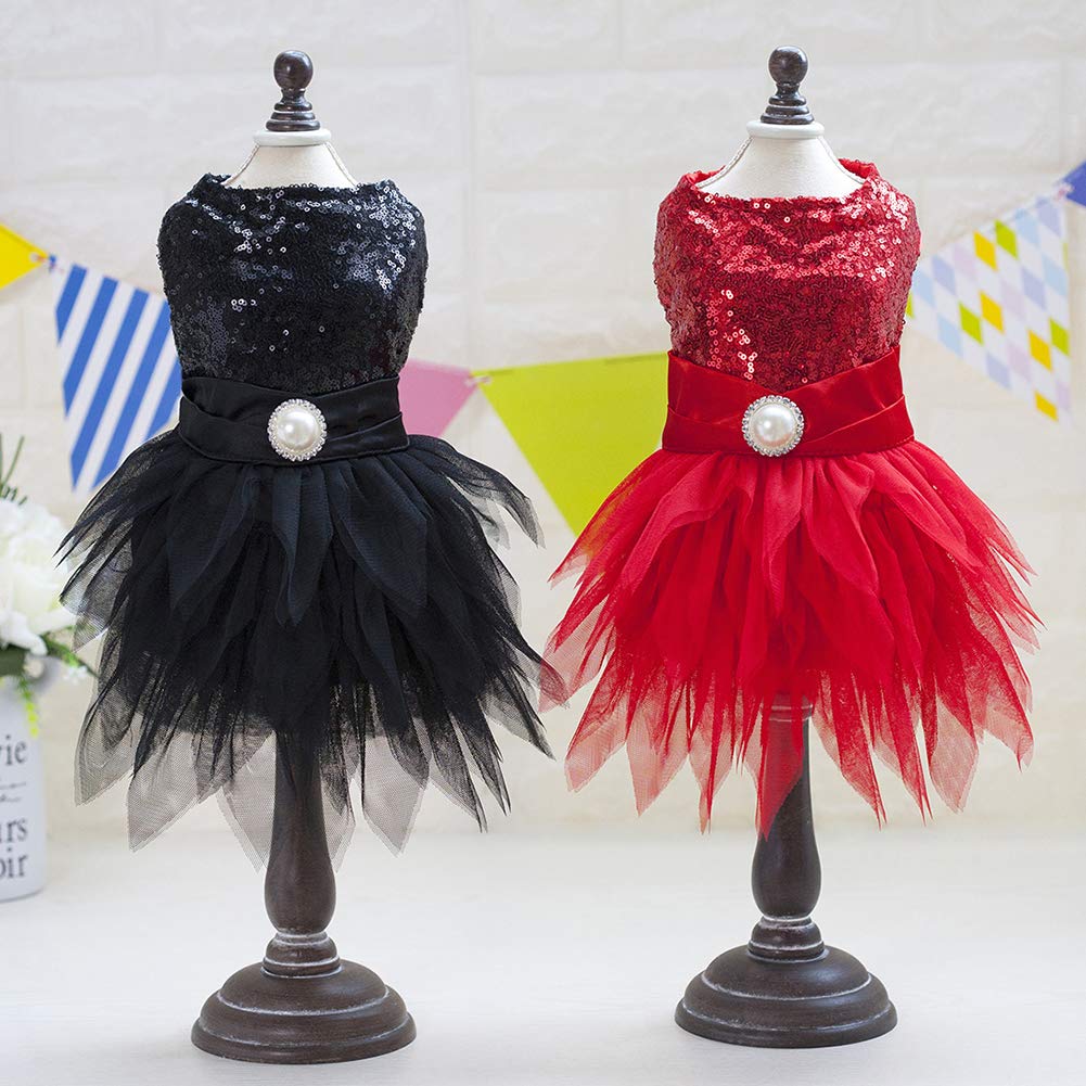 Tangpan Beam Waist Christmas Pet Costume Dog Dance Skirt Satin Camp Party Dress(Red,L)