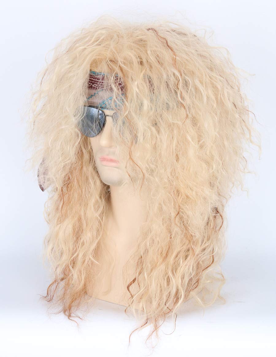 Topcosplay Men Women Blonde 80s Wigs Long Curly Rocker Disco Halloween Costume Mullet Wig