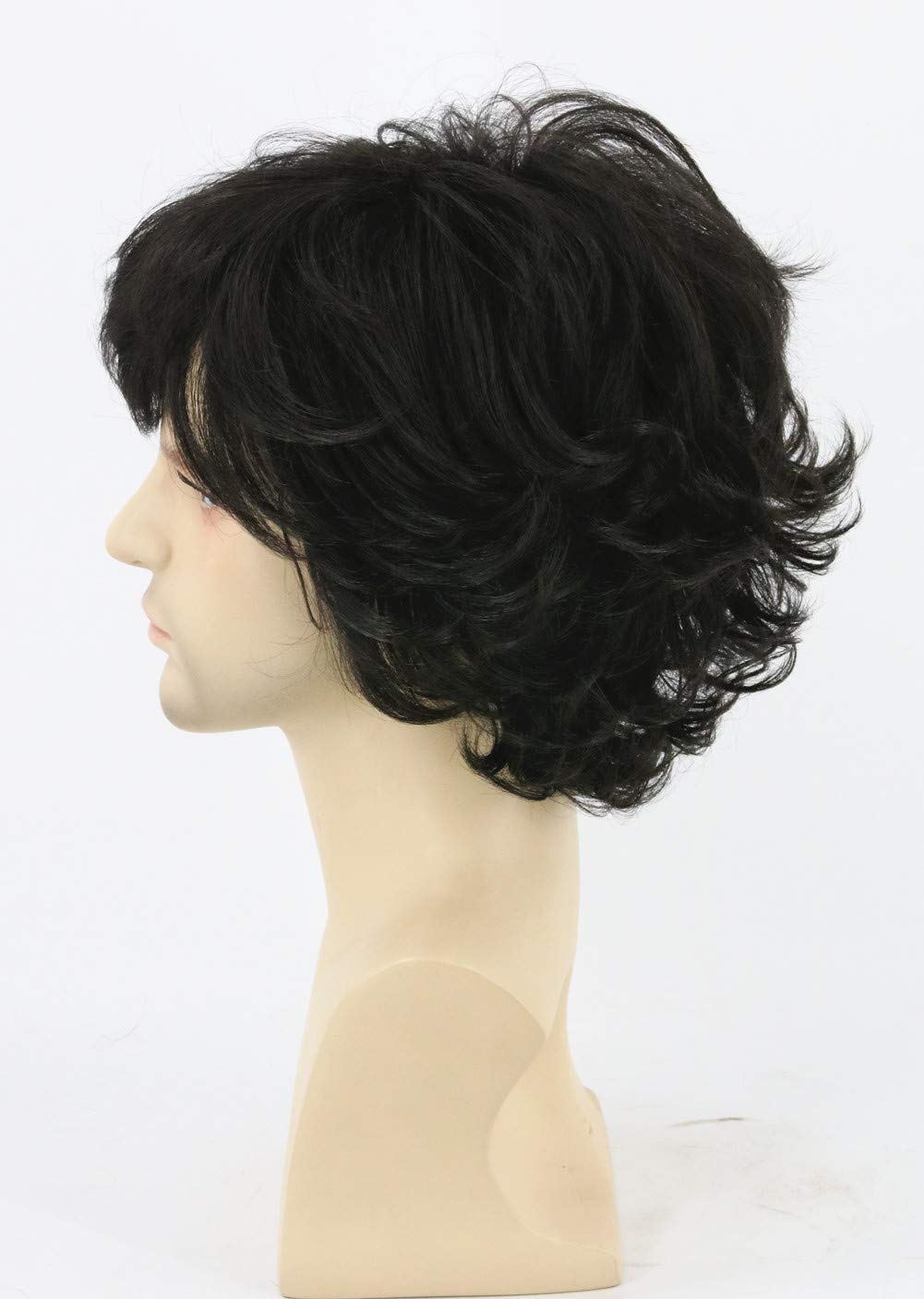 Topcosplay Men's Wigs Black Short Wavy Shaggy Style Layered Cosplay Halloween Costumes Male 70s Disco Hippie Wig