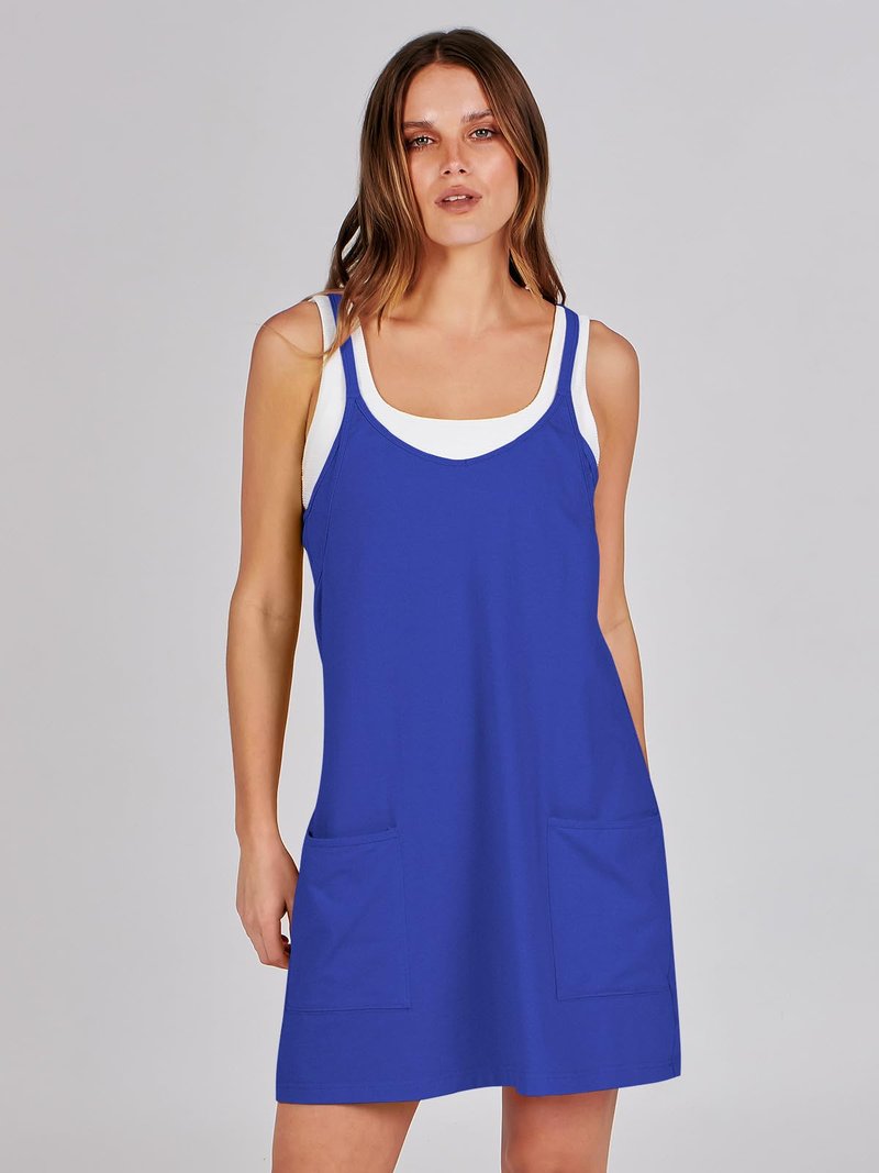 ANRABESS Women Athletic Dress Summer Tennis Workout Active Sports Mini Romper Dress Built in Shorts Travel Vacation Clothes Royal Blue XX-Large