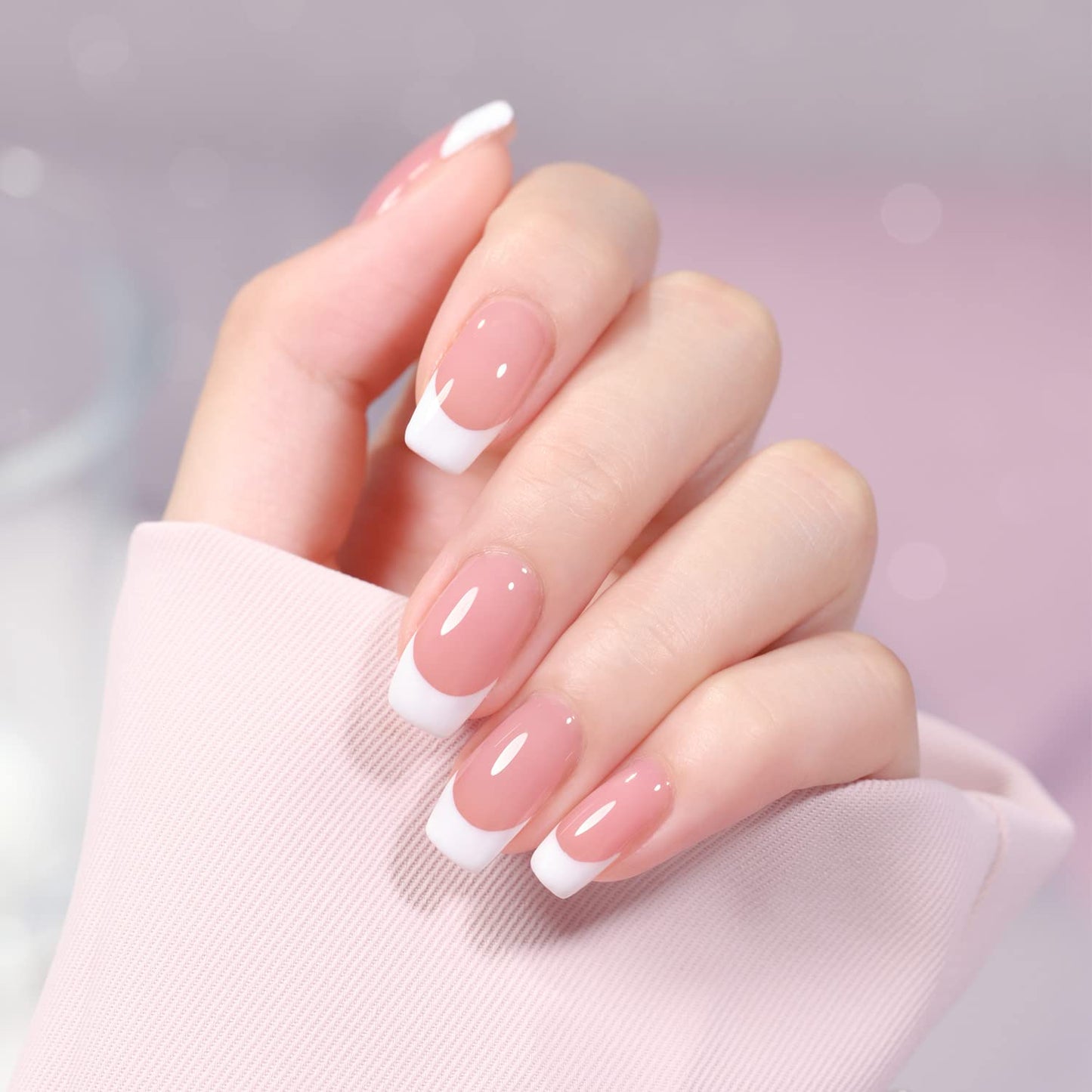 GAOY French Manicure Kit, Nail Stamper and 2Pcs Gel Nail Polish, Include Nude Jelly Pink White Colors for French Tip, UV Light Cure