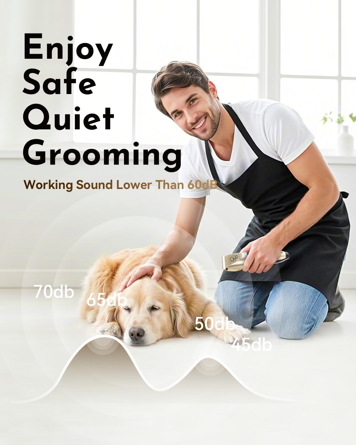 Dog Clippers, Rechargeable Low Noise Cordless Pet Clippers, with 4 Guide Combs and Cleaning Brush Nail Kits