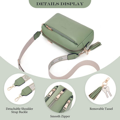 Roulens Triple Zip Small Crossbody Bag for women,Wide Strap Cell Phone Purse Shoulder Handbag Wallet with Credit Card Slots