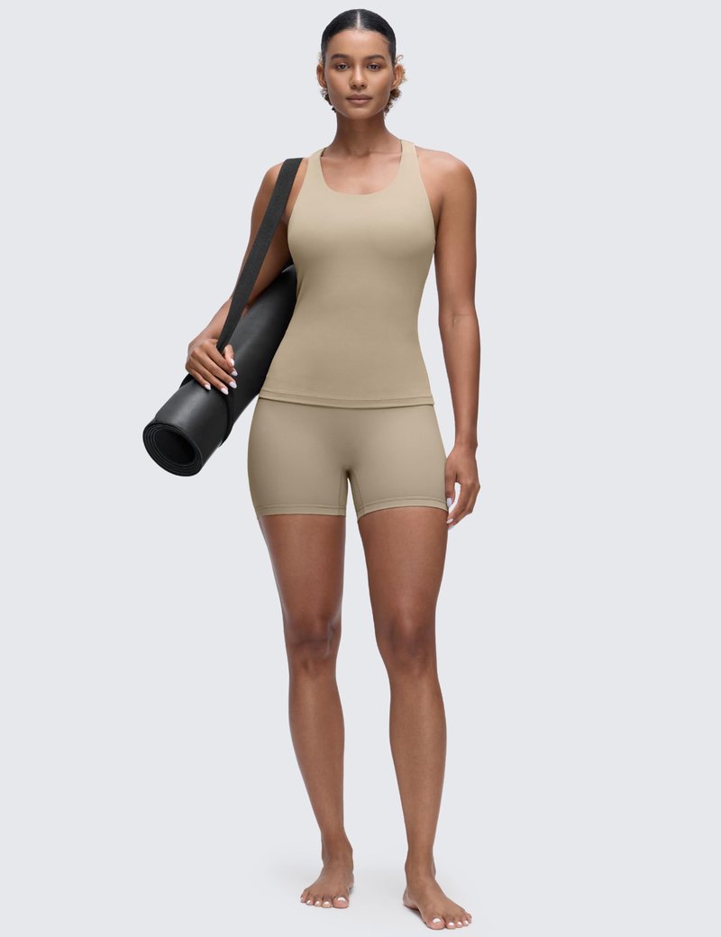 CRZ YOGA Butterluxe Workout Racerback Tank Tops for Women - Padded Athletic Spandex Yoga Shirts with Built in Bra Oak X-Small