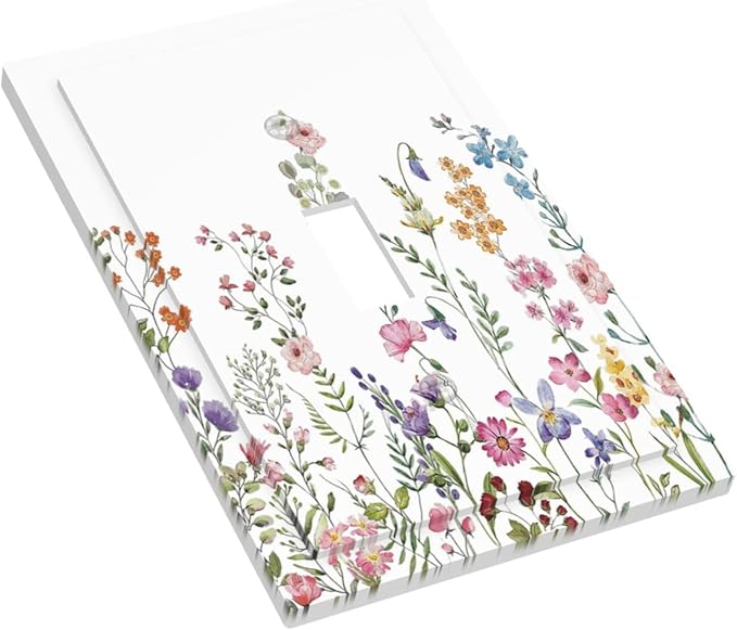 Rustic Wild Floral Vintage Watercolor Flower Single Toggle Light Switch Plates Cover Decorative 1 Gang Wall Plate Electrica Faceplate for Bathroom Bedroom Decorate Accessories