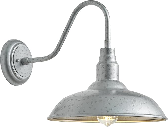 10in Dome Outdoor Gooseneck Barn Light Sliver Exterior Patio Wall Lantern Farmhouse Style Galvanized Outdoor Porch Wall Sconce for House, Garage Gooseneck Lighting Fixture 1 Pack, LM2201-SV