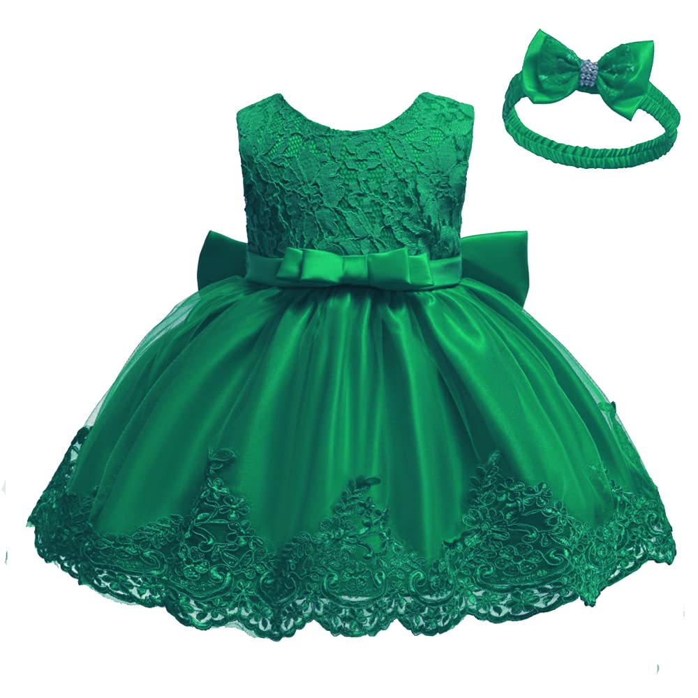 WZSYGDTC Little Girl Baptism Christening Lace Embroidery Dresses Toddler Wedding Bridesmaid Tutu Frocks(Green,12M)