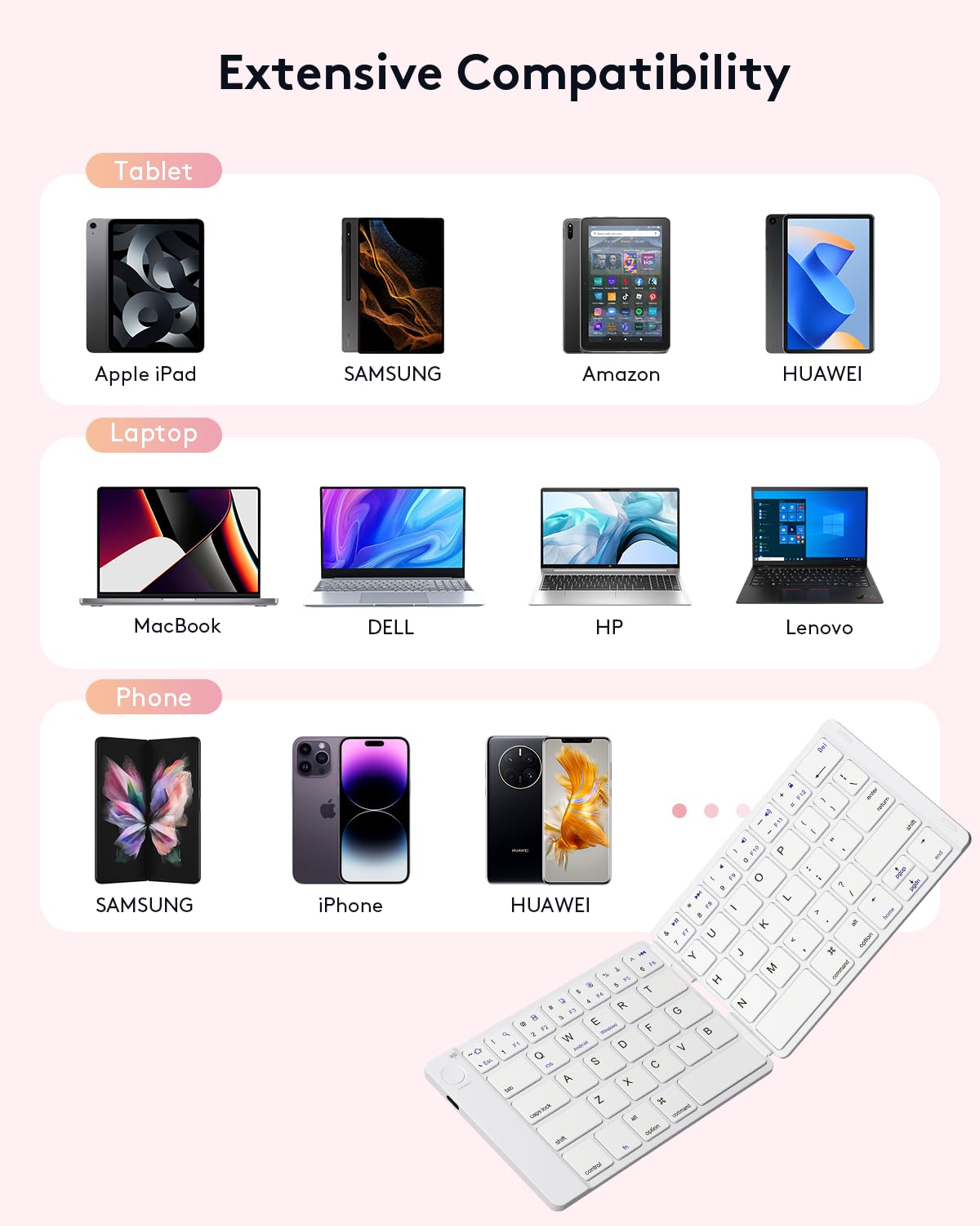 Samsers Foldable Bluetooth Keyboard - Portable Wireless Keyboard with Stand Holder, Rechargeable Full Size Ultra Slim Folding, Compatible iOS Android Windows Smartphone Tablet and Laptop - Black