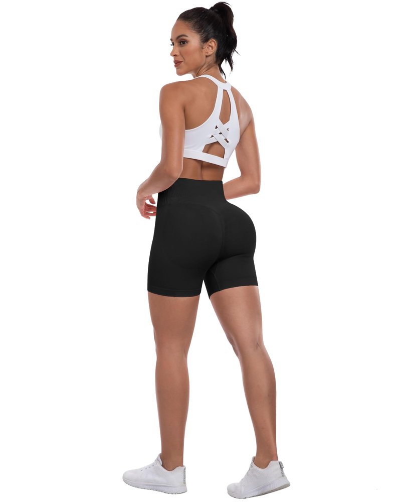 ATHVOTAR Workout Gym Shorts Women, High Waisted Seamless Butt Lifting Scrunch Butt Sports Shorts Black L