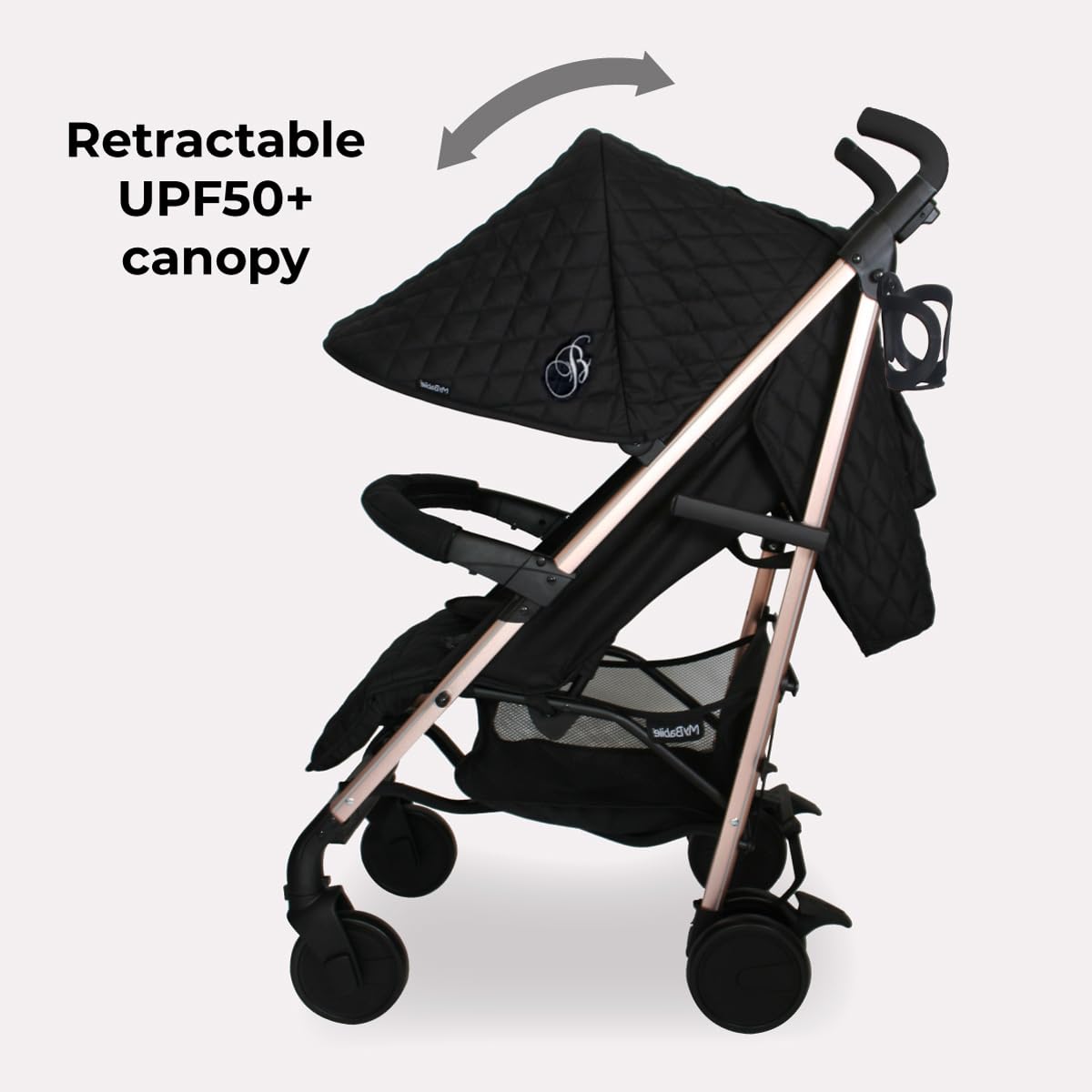 My Babiie MB51 Stroller – from Birth to 4 Years (22kg), Lightweight, Umbrella Fold, Travel Buggy for Toddlers, Pushchair Includes Footmuff, Cup Holder, Rain Cover - Black Quilted