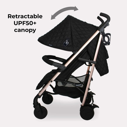 My Babiie MB51 Stroller – from Birth to 4 Years (22kg), Lightweight, Umbrella Fold, Travel Buggy for Toddlers, Pushchair Includes Footmuff, Cup Holder, Rain Cover - Black Quilted