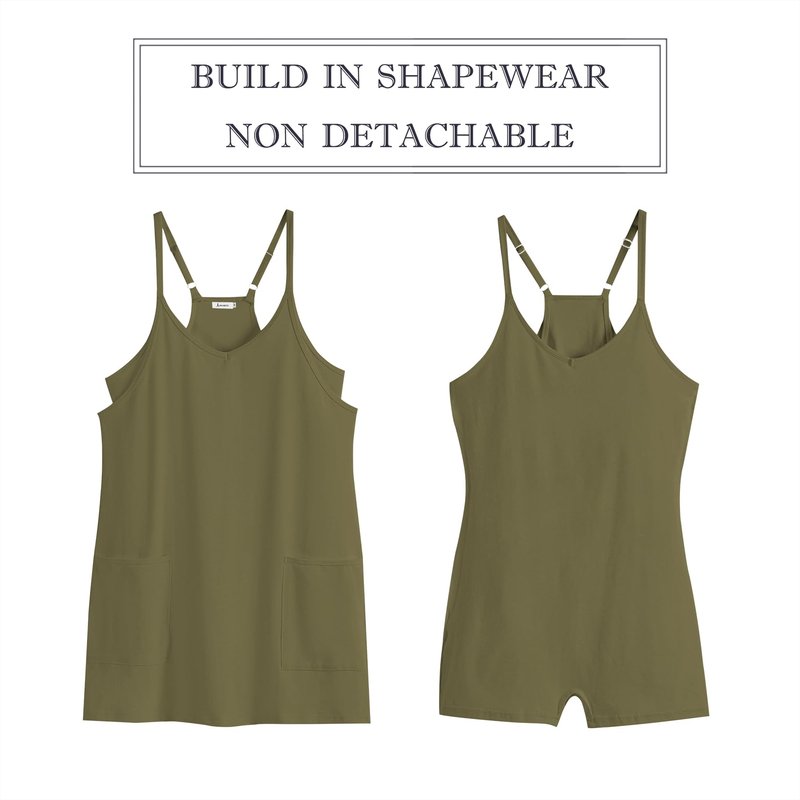 ANRABESS Women Athletic Dress Summer Tennis Workout Active Sports Mini Romper Dress Built in Shorts Travel Vacation Clothes Army Green X-Large