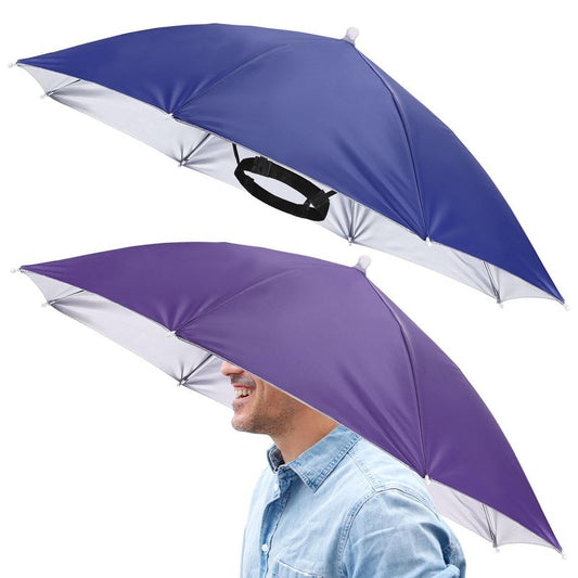 TIXIPEM 26" Headband Umbrella Hat [2 Pcs] - Hand Free Foldable Umbrella Cap Sun Hat Use for Fishing & Gardening & Golf & Camping - [Navy Blue+Purple] Silver Coating Top Outdoor