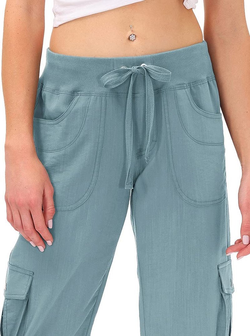 MoFiz Womens Capris with Pockets Loose Fit Casual Capri Pants Dressy Lightweight Ladies Baggy Cargo Pants for Hiking Grey Blue 4XL