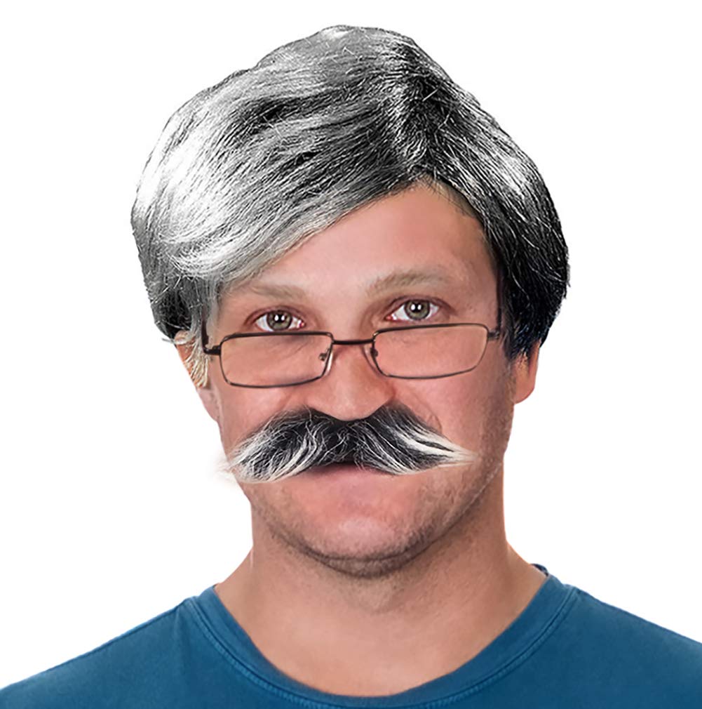 Tigerdoe Old Man Wig Costume - 3 Pc Set - Dress Up Set - Grey Wig, Mustache, Glasses - Grandpa Costume Accessories