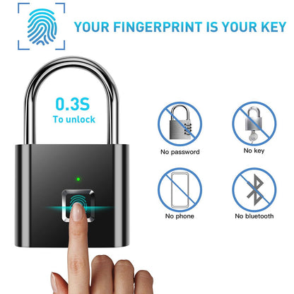 Fingerprint Padlock,AICase Ultra Light One Touch Open Fingerprint Lock with USB Charging for Gym, Sports, School Employee Locker,Fence, Suitcase,Bike No App, No Bluetooth，No Trouble