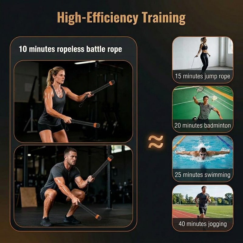 Portable Ropeless Battle Ropes, Weight-Adjustable Battle Ropes for Home Gym with Storage Bag, Low-Noise Battle Rope with Non-slip Handle, Cordless BattleRopes for Hiit & Low-Impact Cardio Training